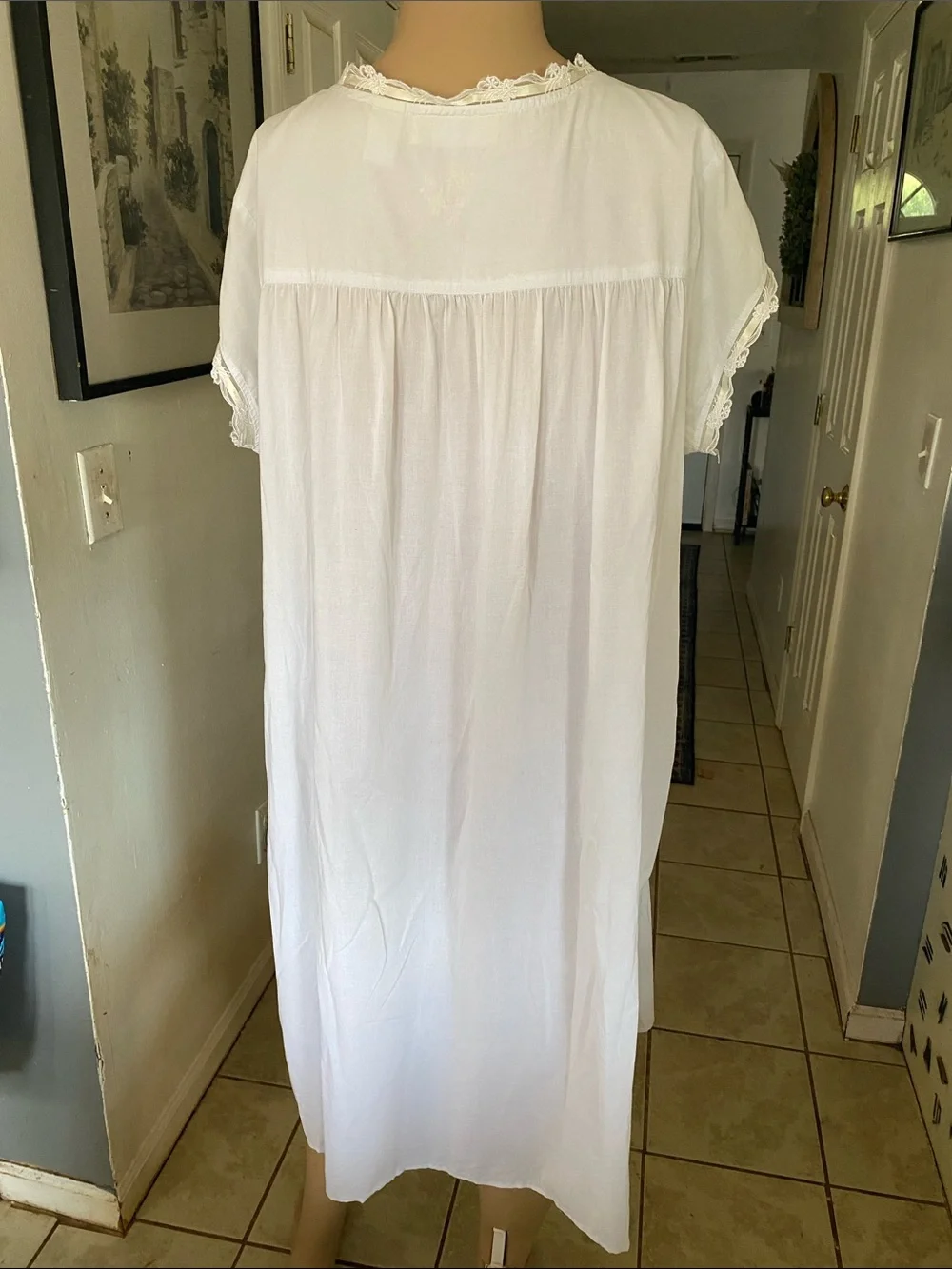 Eileen West  Lace Yoke Button-Front Nightgown